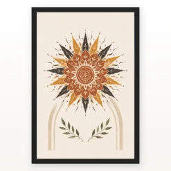 Boho Mandala Sun Golden Intricate Cream Wall Art Photo Frame mockup 1