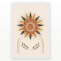 Boho Mandala Sun Golden Intricate Cream Wall Art Photo Frame mockup 2