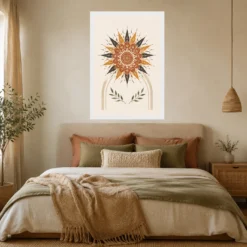 Boho Mandala Sun Golden Intricate Cream Wall Art Photo Frame mockup 6