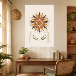 Boho Mandala Sun Golden Intricate Cream Wall Art Photo Frame mockup 10