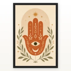 Boho Hamsa Hand Flowers Protection Symbol Soft Art Photo Frame mockup 1