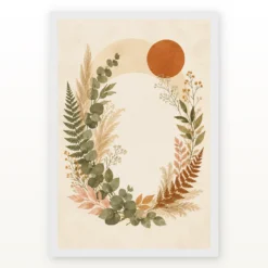 Boho Floral Wreath Wildflowers Herbs Botanical Cream Art Photo Frame mockup 2