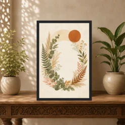 Boho Floral Wreath Wildflowers Herbs Botanical Cream Art Photo Frame mockup 5