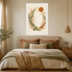 Boho Floral Wreath Wildflowers Herbs Botanical Cream Art Photo Frame mockup 6
