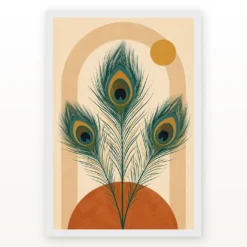Boho Feathers Peacock Wild Earthy Watercolor Art Photo Frame mockup 2