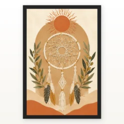 Boho Dreamcatcher Feathers Macrame Earth Tones Cream Art Photo Frame mockup 1