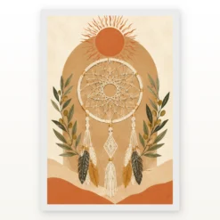 Boho Dreamcatcher Feathers Macrame Earth Tones Cream Art Photo Frame mockup 2