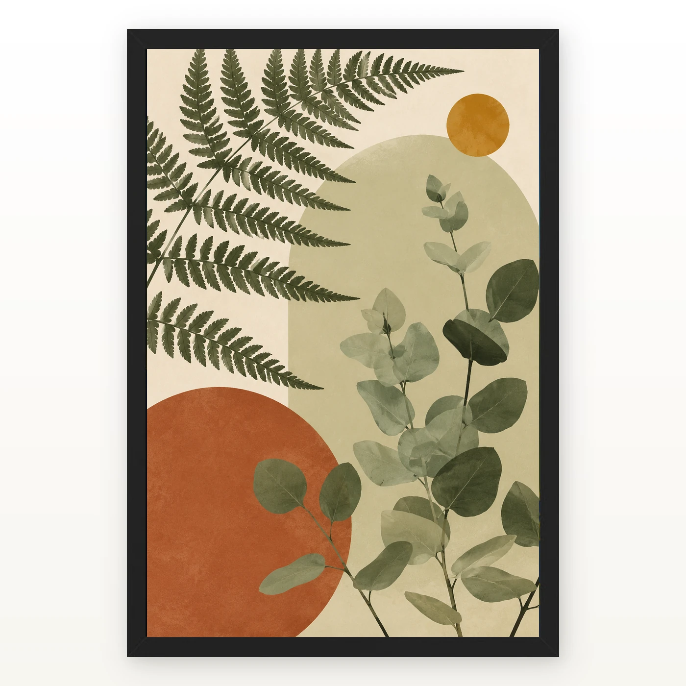 Boho Botanical Ferns Eucalyptus Sage Green Cream Art Photo Frame 1 Boho Botanical Ferns Eucalyptus Sage Green Cream Art Photo Frame mockup 1