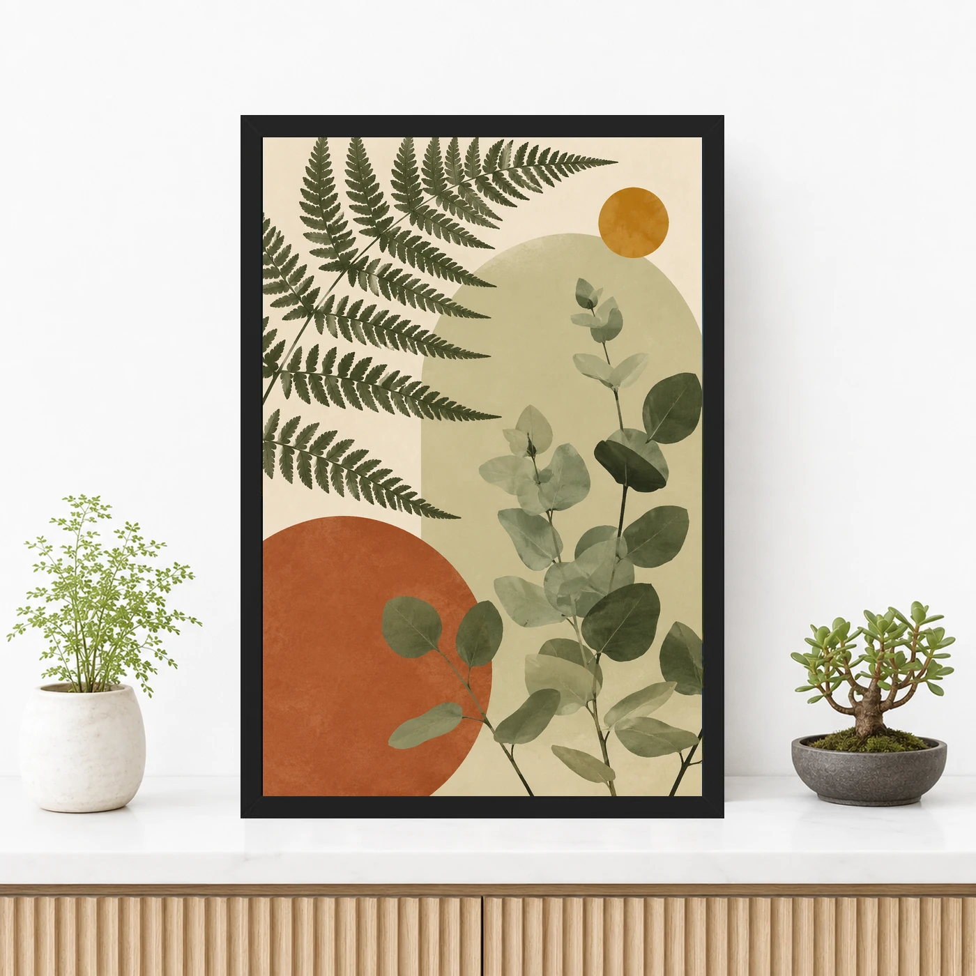 Boho Botanical Ferns Eucalyptus Sage Green Cream Art Photo Frame 3 Boho Botanical Ferns Eucalyptus Sage Green Cream Art Photo Frame mockup 3