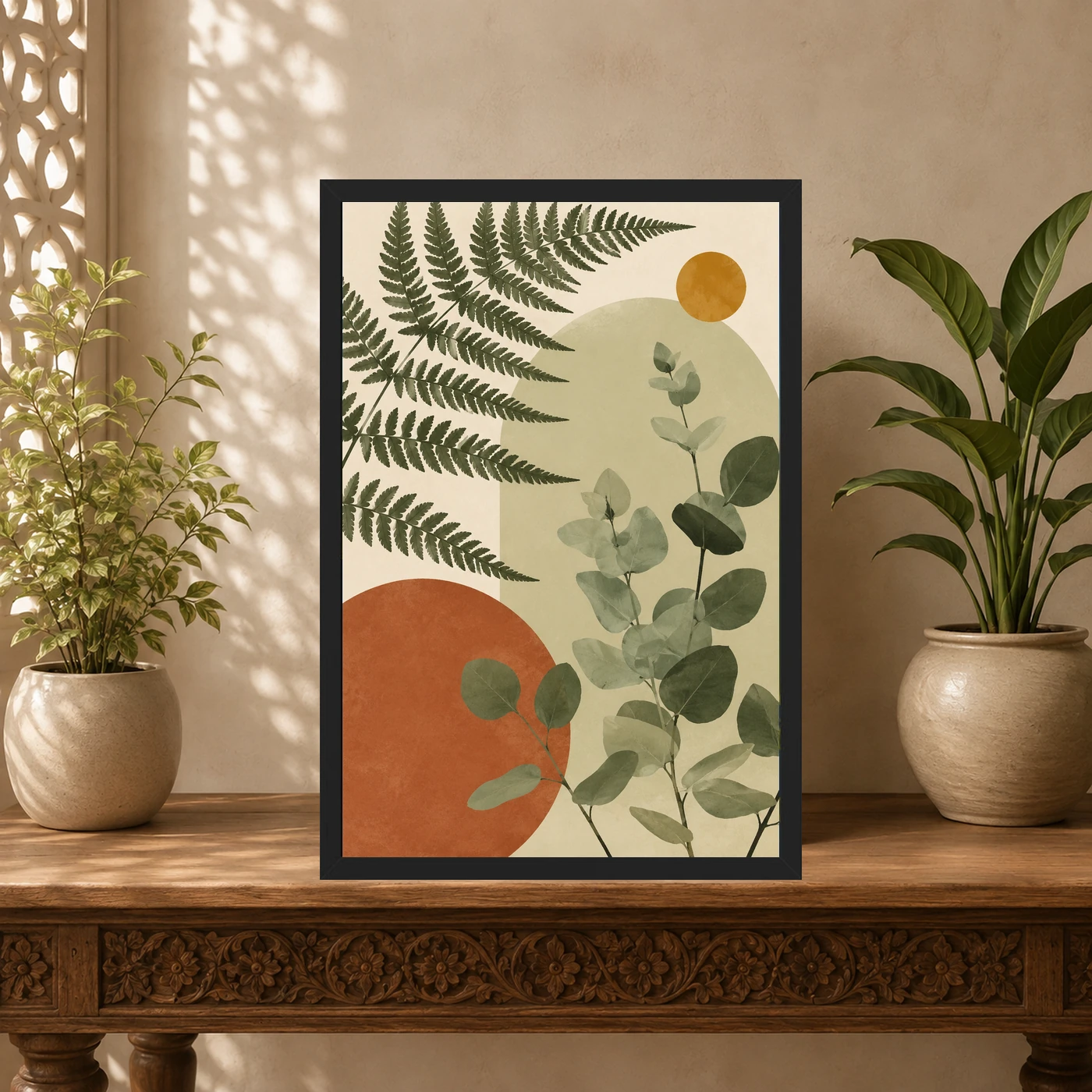 Boho Botanical Ferns Eucalyptus Sage Green Cream Art Photo Frame 5 Boho Botanical Ferns Eucalyptus Sage Green Cream Art Photo Frame mockup 5