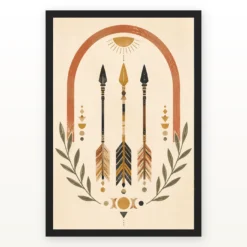 Boho Arrow Feather Tribal Earth Tones Cream Sage Art Photo Frame mockup 1