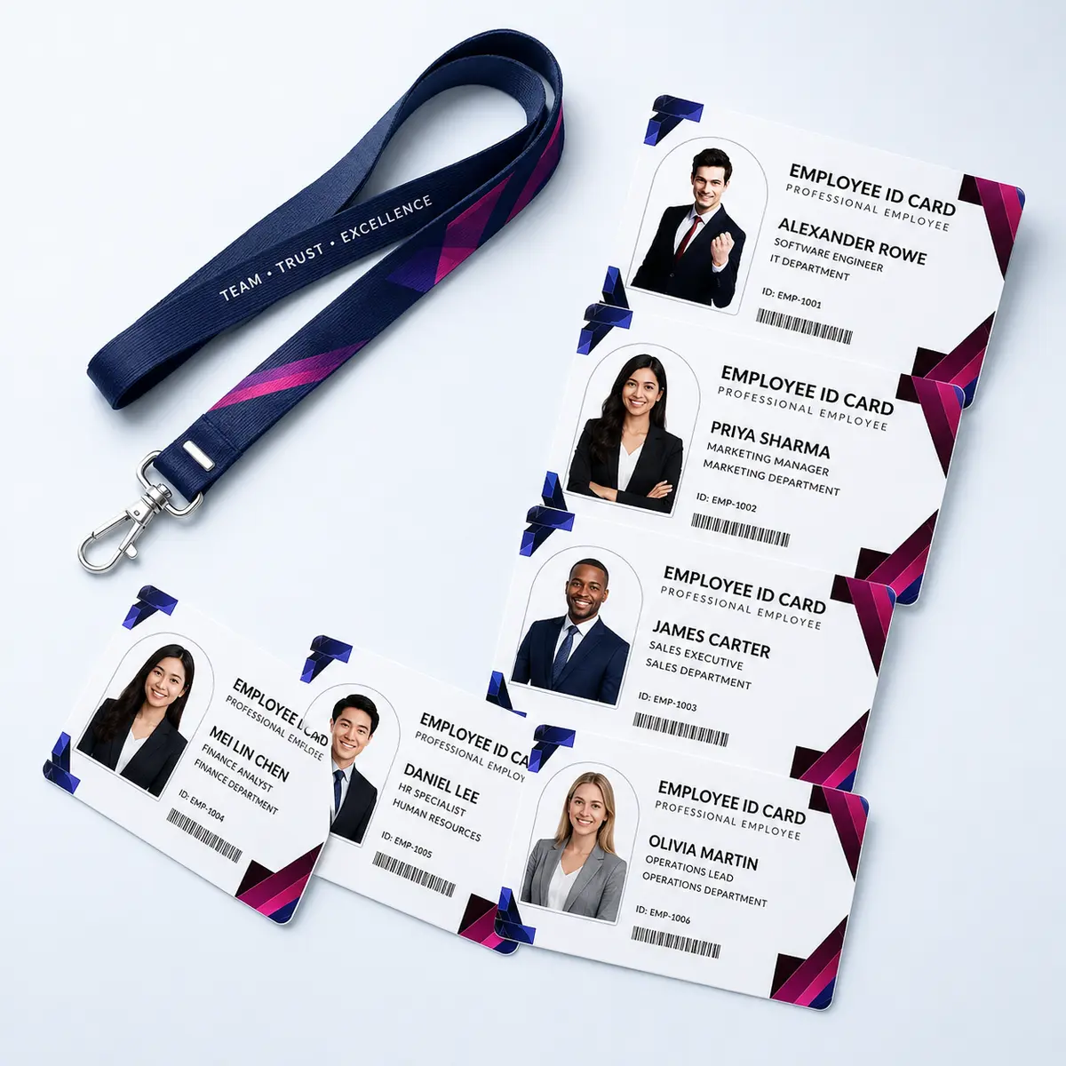 Employee PVC ID Card Printing Online India – Custom Company ID Cards | ₹99 16 Bulk employee PVC ID cards with personalised staff details and lanyard