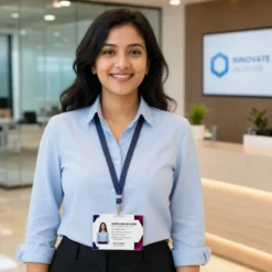 Employee PVC ID Card Printing Online India – Custom Company ID Cards | ₹99 7 Professional employee wearing a custom PVC company ID card