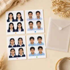 Separate physical passport photo print sets for multiple family members