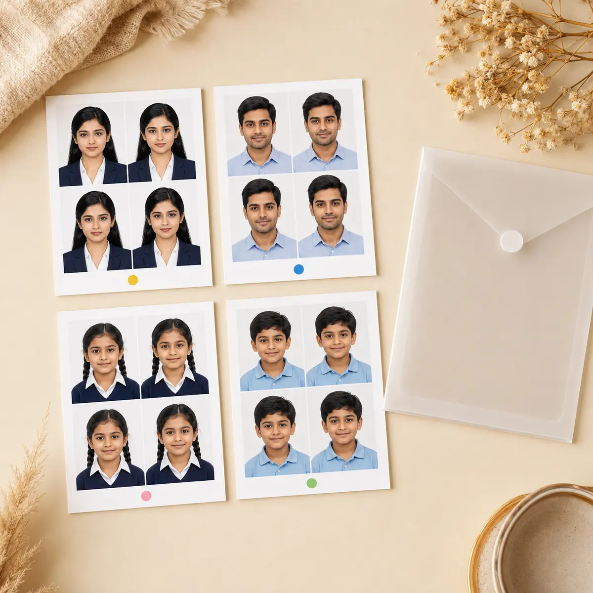 Family Passport Photo Printing Pack 32 Separate physical passport photo print sets for multiple family members