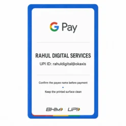 Portrait Google Pay QR PVC card reverse with merchant name and UPI ID