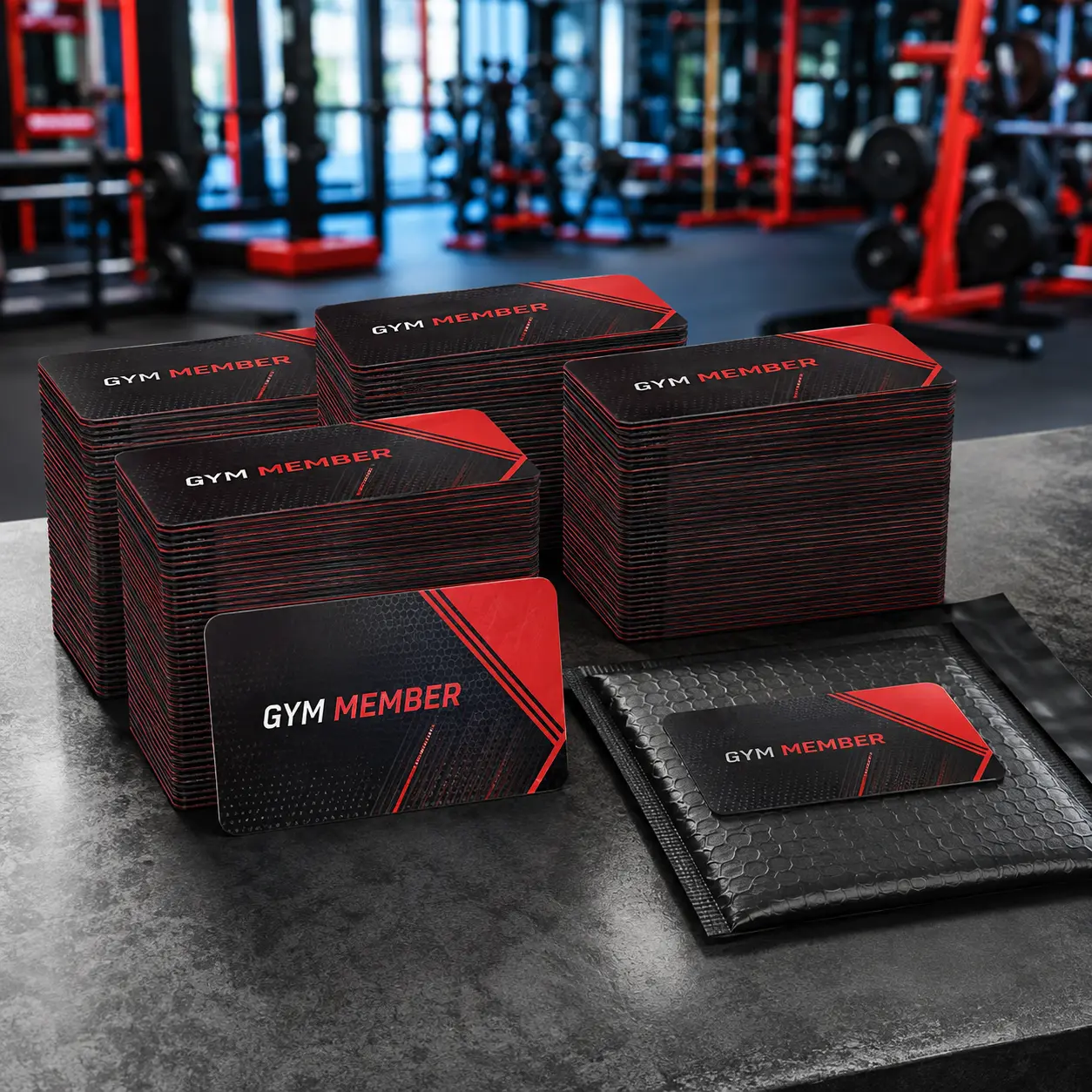PVC Gym Membership Card Printing | ₹99 4 Custom gym membership cards shown in bulk pack quantities