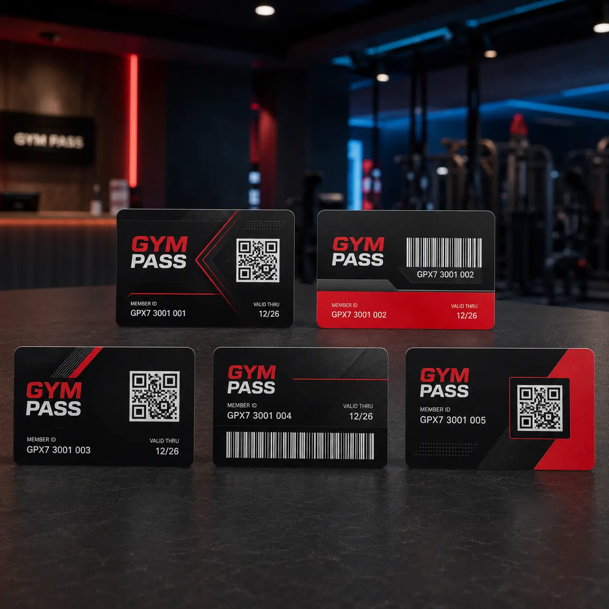 PVC Gym Membership Card Printing | ₹99 2 Gym membership card design options with barcode and QR code