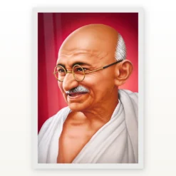 Mahatma Gandhi clear smiling Gandhi portrait on a crimson background photo frame – White Frame