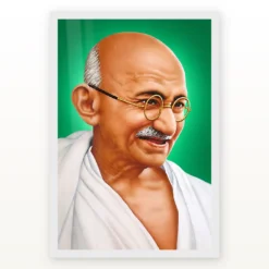 Mahatma Gandhi clear smiling Gandhi portrait on a green background photo frame – White Frame