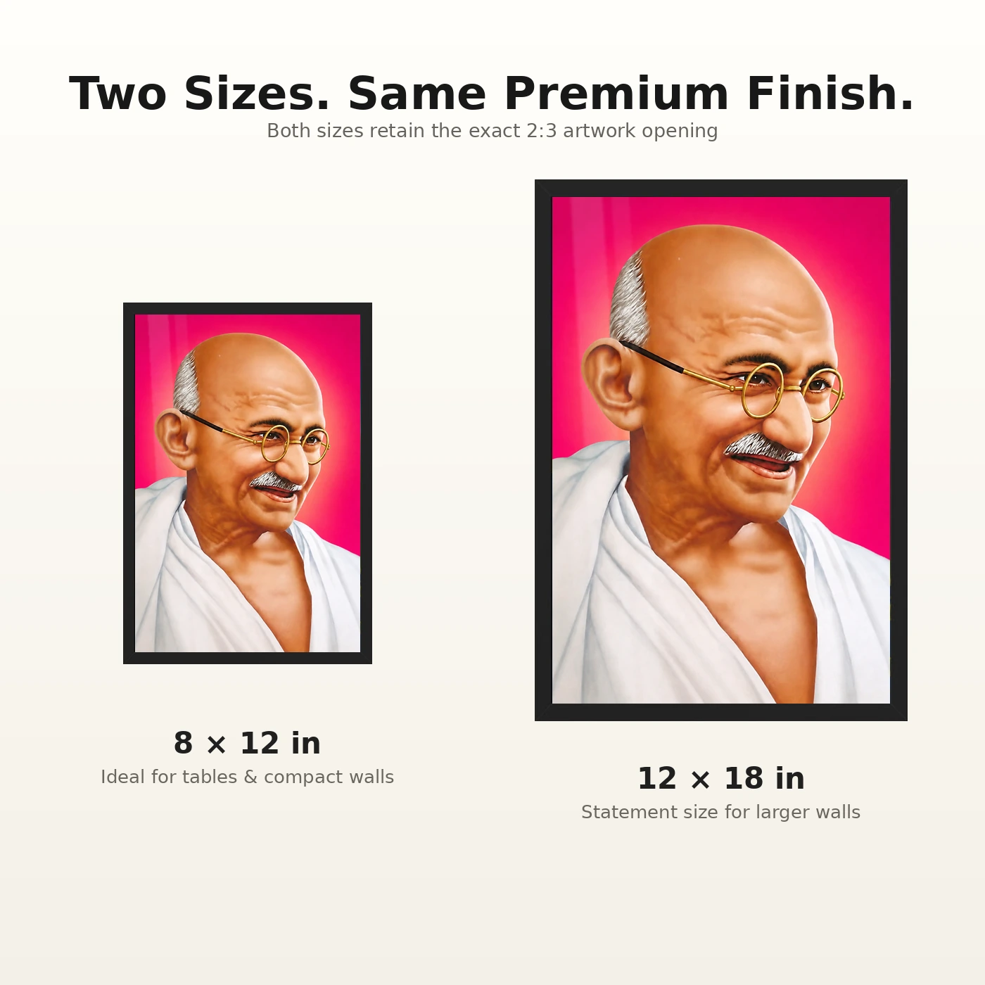 Mahatma Gandhi Pink Background Portrait Photo Frame 8 Mahatma Gandhi clear smiling Gandhi portrait on a pink background photo frame – 8×12 and 12×18 Inch Size Guide