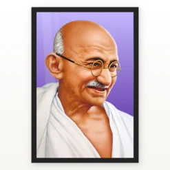 Mahatma Gandhi clear smiling Gandhi portrait on a purple background photo frame – Black Frame