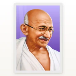 Mahatma Gandhi clear smiling Gandhi portrait on a purple background photo frame – White Frame
