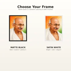 Mahatma Gandhi clear smiling Gandhi portrait on a tricolor background photo frame – Black and White Frame Options