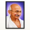 Mahatma Gandhi Violet Background Portrait Photo Frame 20 Mahatma Gandhi clear smiling Gandhi portrait on a violet background photo frame – Black Frame