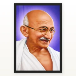 Mahatma Gandhi clear smiling Gandhi portrait on a violet background photo frame – Black Frame