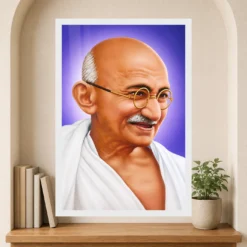 Mahatma Gandhi Violet Background Portrait Photo Frame 15 Mahatma Gandhi clear smiling Gandhi portrait on a violet background photo frame – Reading Niche Display