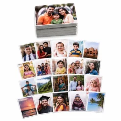 Mini wallet photo prints arranged on a clean white background