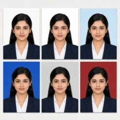 Passport photo background options in white blue grey and red