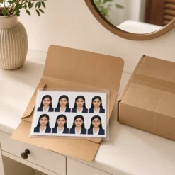 Passport photo print sheet packed securely for home delivery in India