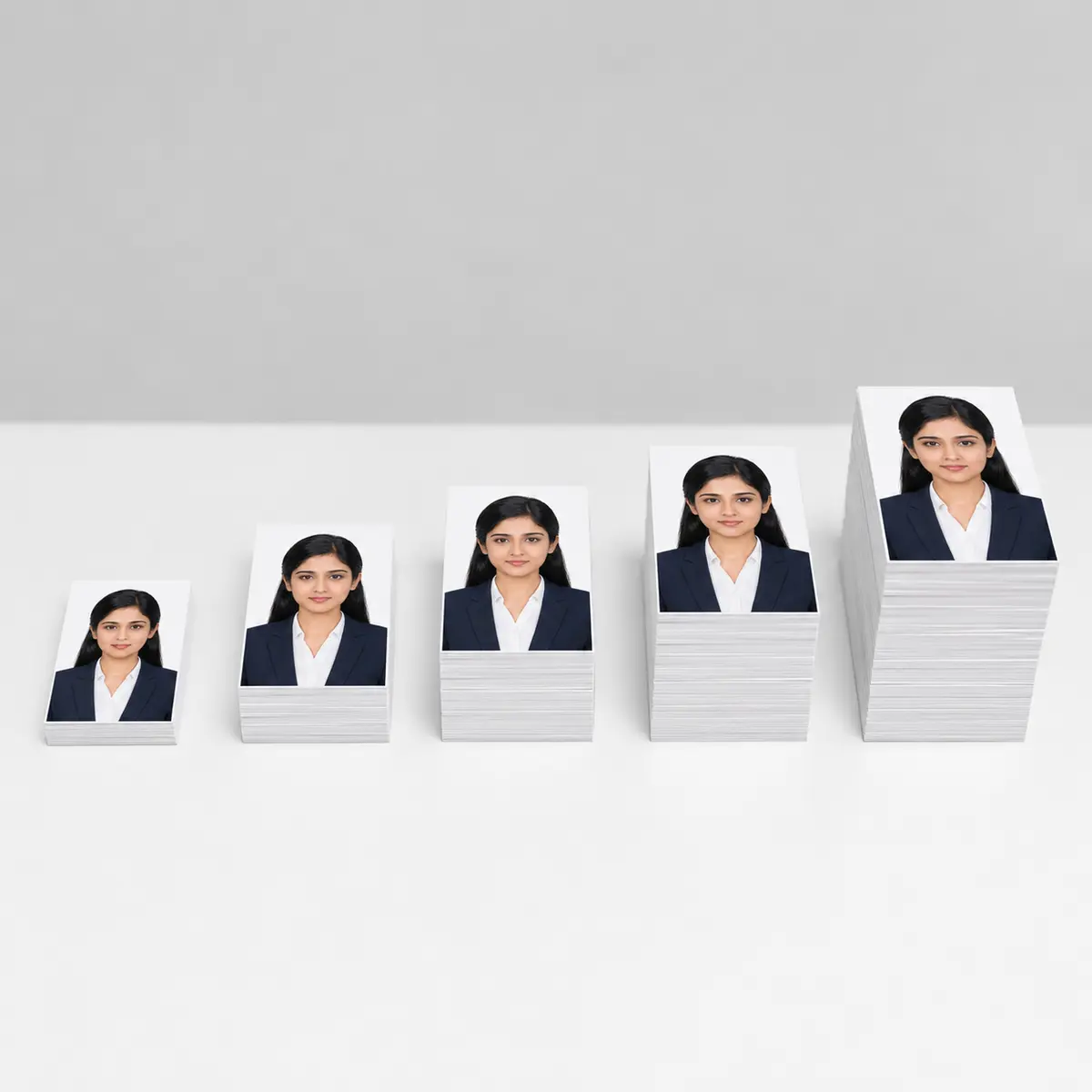 Passport size photo printing quantity options from 8 to 100 copies