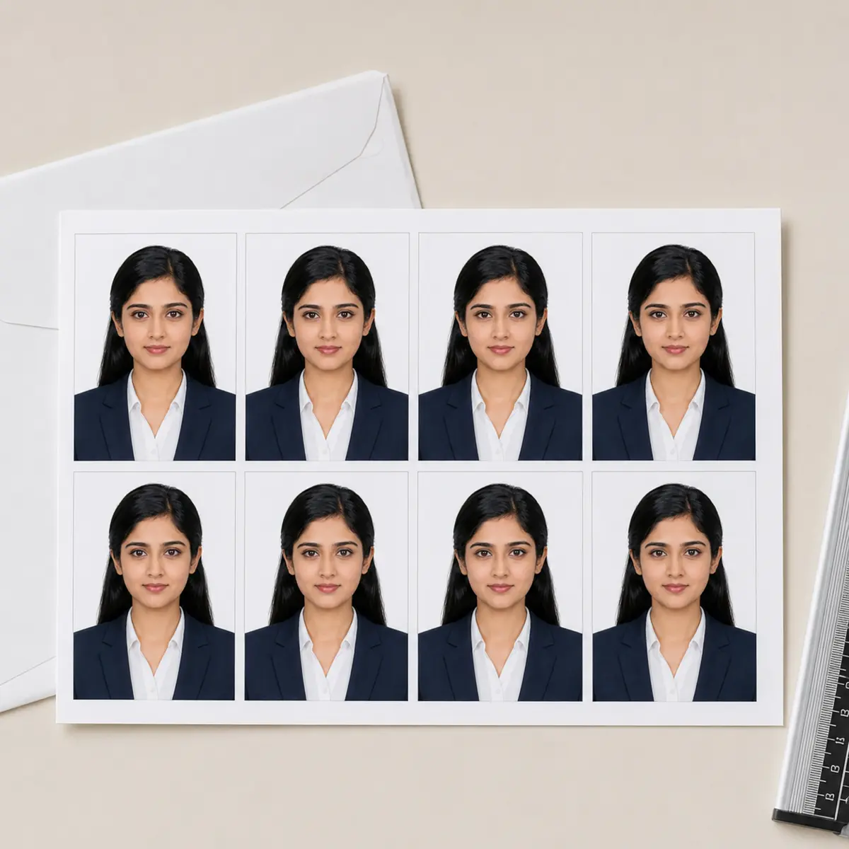Passport Size Photo with White Background – Printed Copies 32 Printed passport size photos with a professionally corrected white background