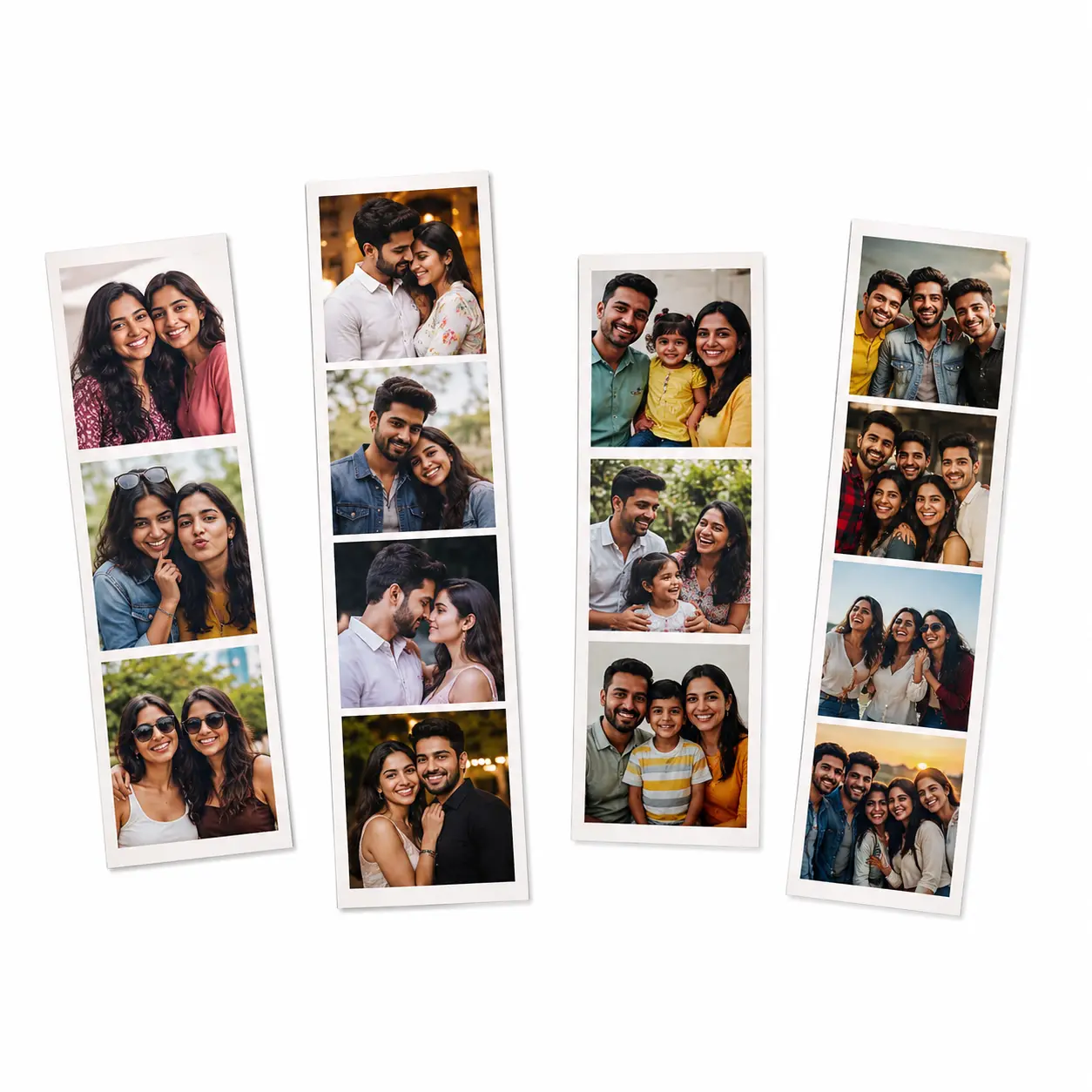 Personalised Photo Strips Online 1 Personalised photo strips arranged on a clean white background