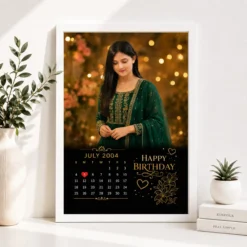 Personalized birthday calendar photo frame for girlfriend, wife or sister in a pearl white frame