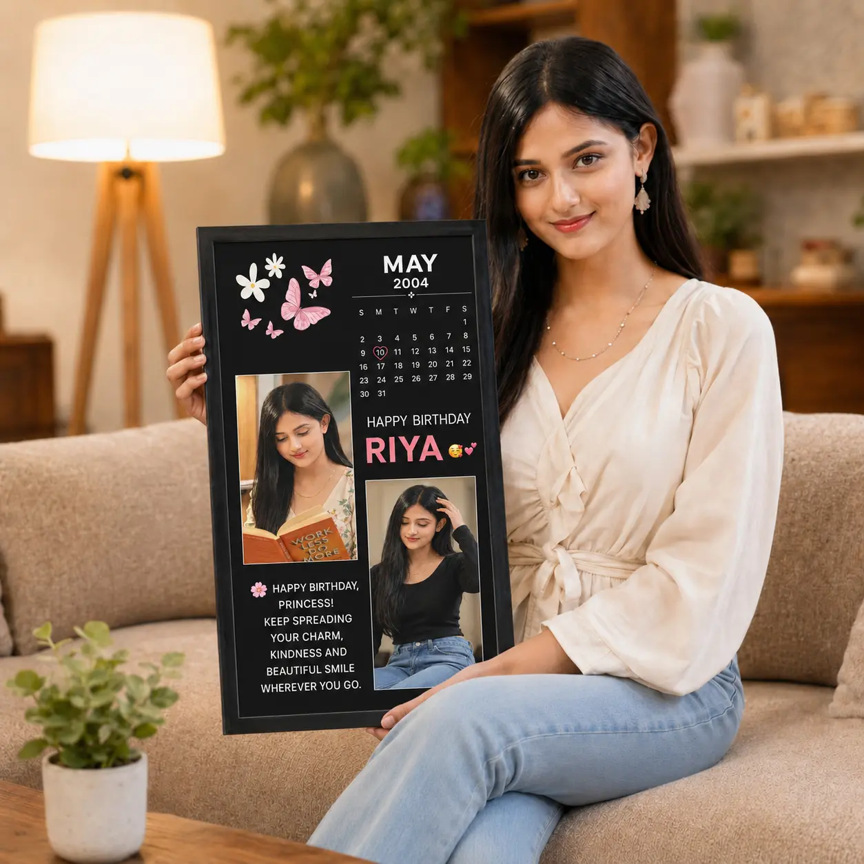 Personalized Butterfly Birthday Calendar Photo Frame – birthday gift presentation mockup