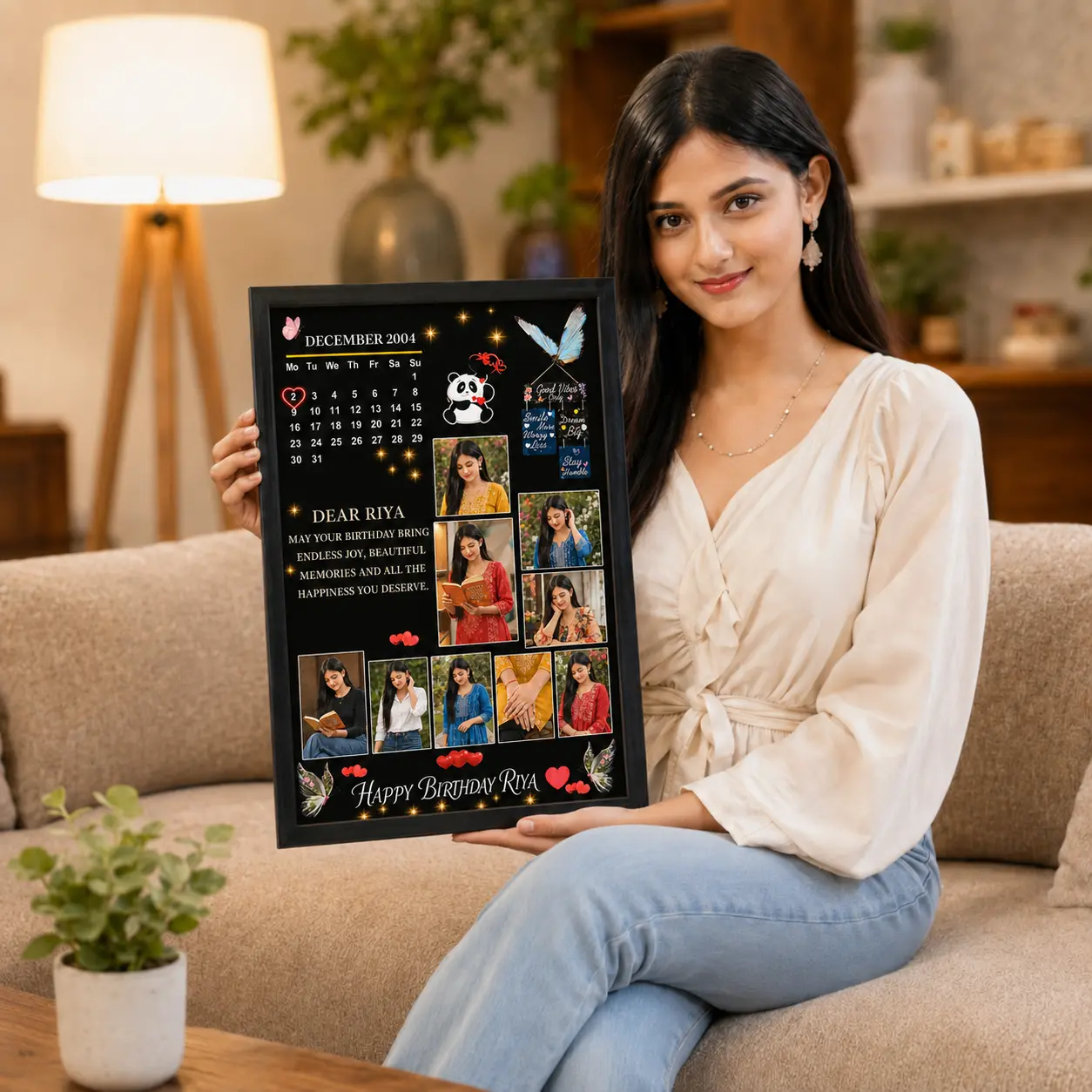 Personalized December Birthday Calendar Photo Collage Frame 16 Personalized December Birthday Calendar Photo Collage Frame – birthday gift presentation mockup