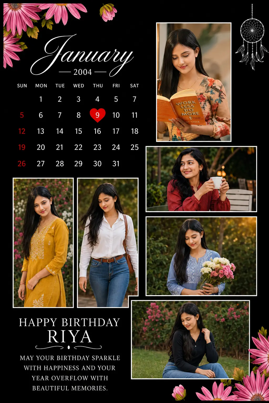 Personalized Elegant Floral Birthday Calendar Photo Frame 14 Personalized Elegant Floral Birthday Calendar Photo Frame – personalized artwork preview