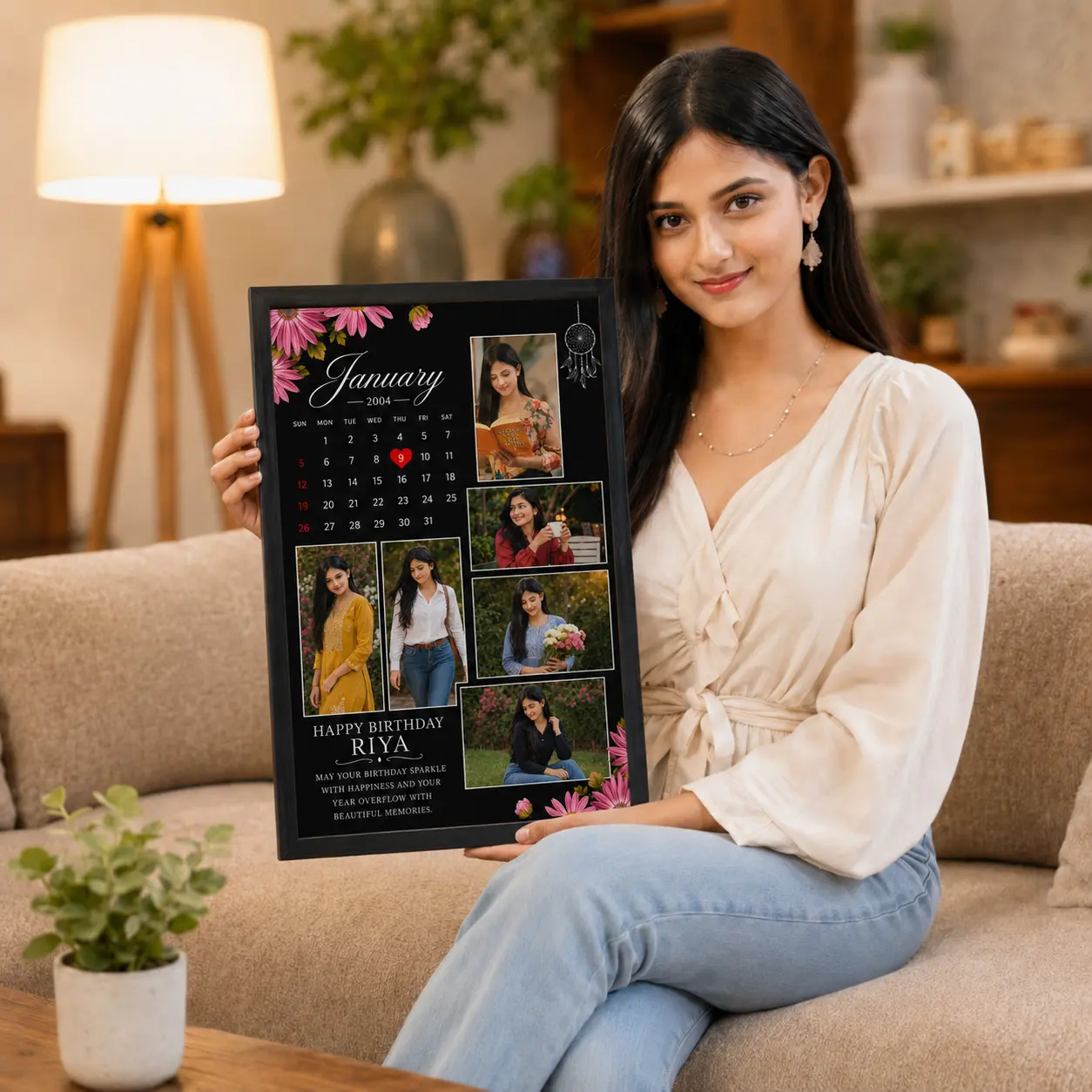 Personalized Elegant Floral Birthday Calendar Photo Frame 16 Personalized Elegant Floral Birthday Calendar Photo Frame – birthday gift presentation mockup