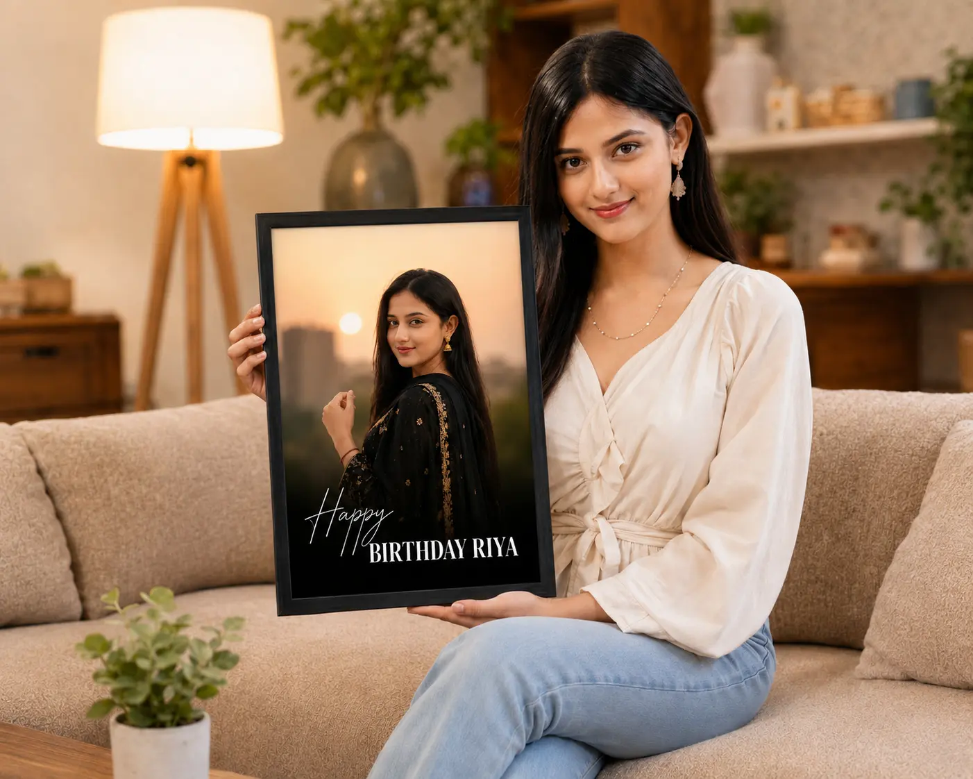Personalized Minimal Portrait Birthday Photo Frame for Her – birthday gift presentation mockup