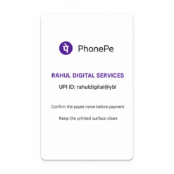 Portrait PhonePe QR PVC card reverse with merchant name and UPI ID