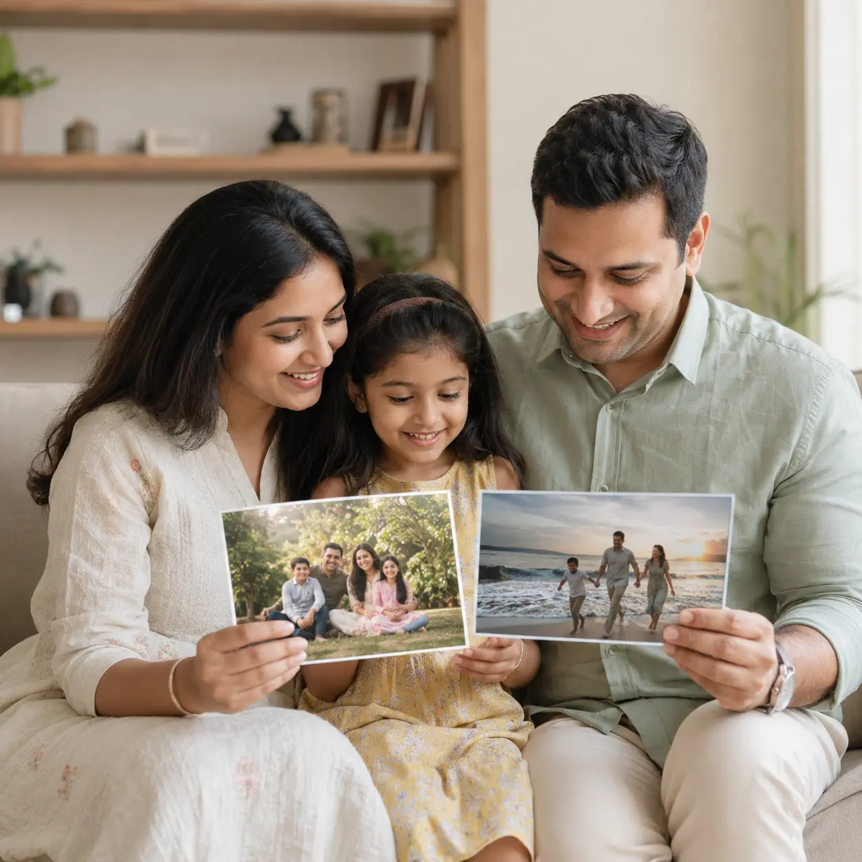Photo Lamination Online – Custom Laminated Photo Prints 14 Indian family arranging custom laminated photo prints at home