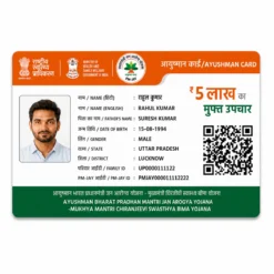 PM-JAY Ayushman PVC card straight front with fictional Rahul Kumar details