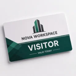 Custom private PVC visitor ID card printing with NOVA Workspace artwork
