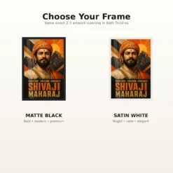 Shivaji Maharaj Fortitude Freedom Foresight Photo Frame showing a bold geometric fort poster with the message Fortitude, Freedom and Foresight – Black and White Frame Options