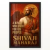 Shivaji Maharaj King Who Lived for His People Photo Frame showing a Maratha-red mural portrait with Raigad fort and the message A King Who Lived for His People – Black Frame Main View