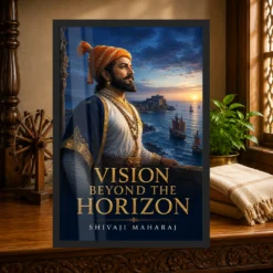 Shivaji Maharaj Vision Beyond the Horizon Photo Frame showing a blue-hour Konkan coast portrait with Sindhudurg and Maratha sailing vessels – Heritage Study Lifestyle View
